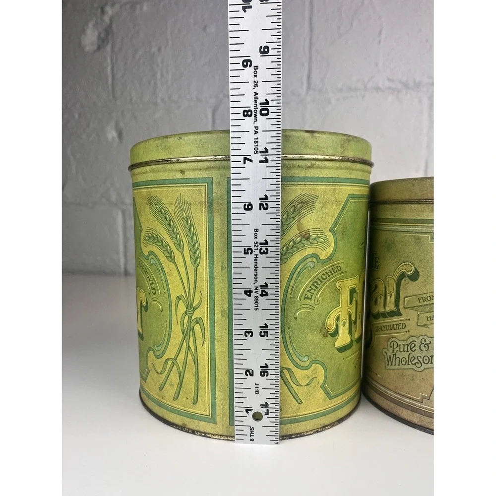 Vintage‎ Balonoff Canister Tin Set Green 1970s Rustic Flour Sugar Coffee Tea